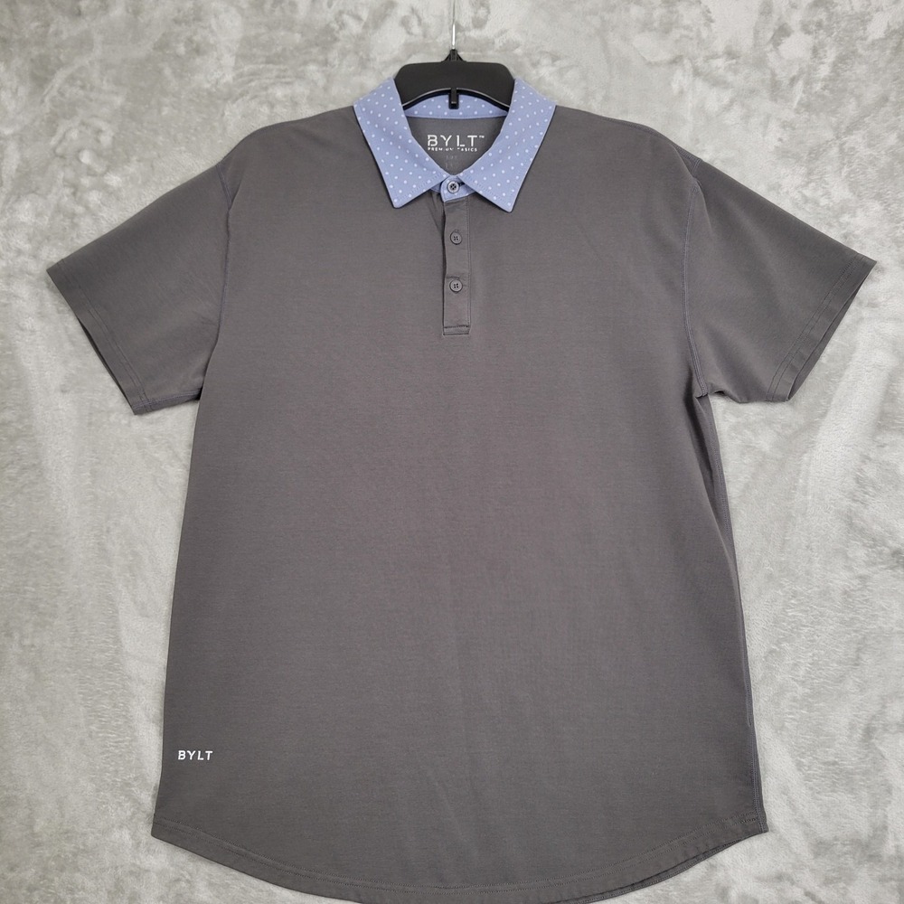 BYLT Premium Basics Lux‎ Polo Men's Large Dark Gray  Short Sleeve Stretch Shirt
